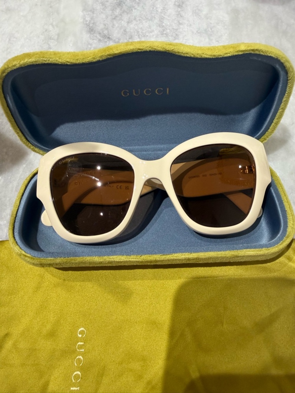 Gucci Sunglasses GG0808S 53 MM Cat Eye Cream White
